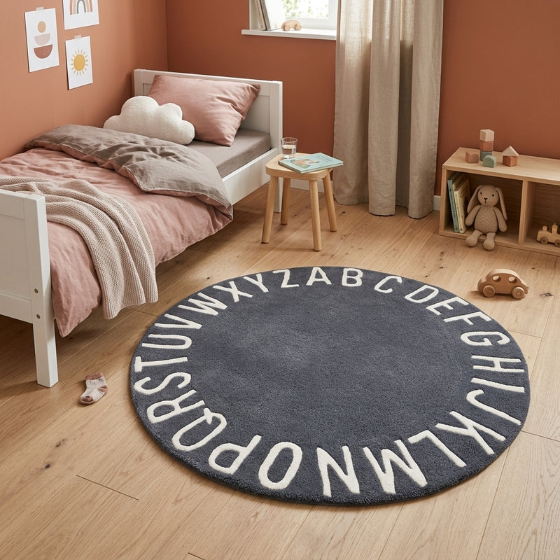 Kinderteppich Alphabet ABC rund
