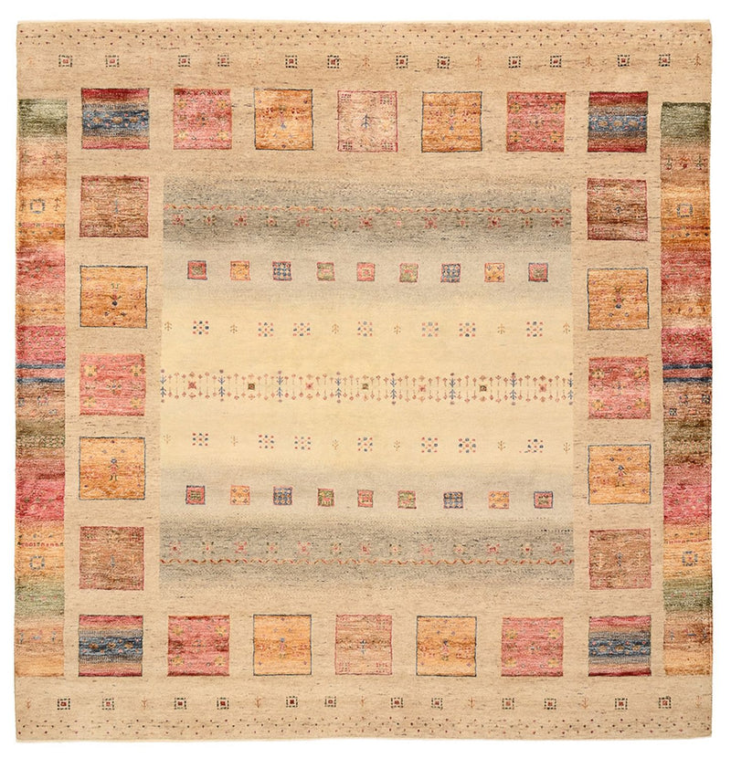 Gabbeh teppe - Loribaft Indus square  - 204 x 202 cm - lys beige