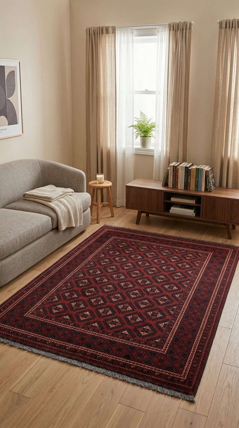 Afghansk teppe - 195 x 147 cm - rød
