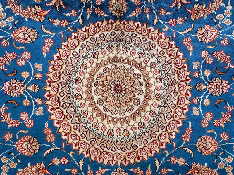 Silketeppe - Kina silke - 240 x 149 cm - blå