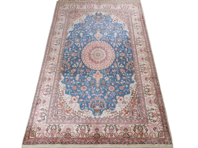 Silketeppe - Kina silke - 192 x 123 cm - blå