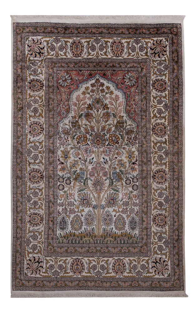 Silketeppe - Kashmir silke - 186 x 116 cm - mørk beige