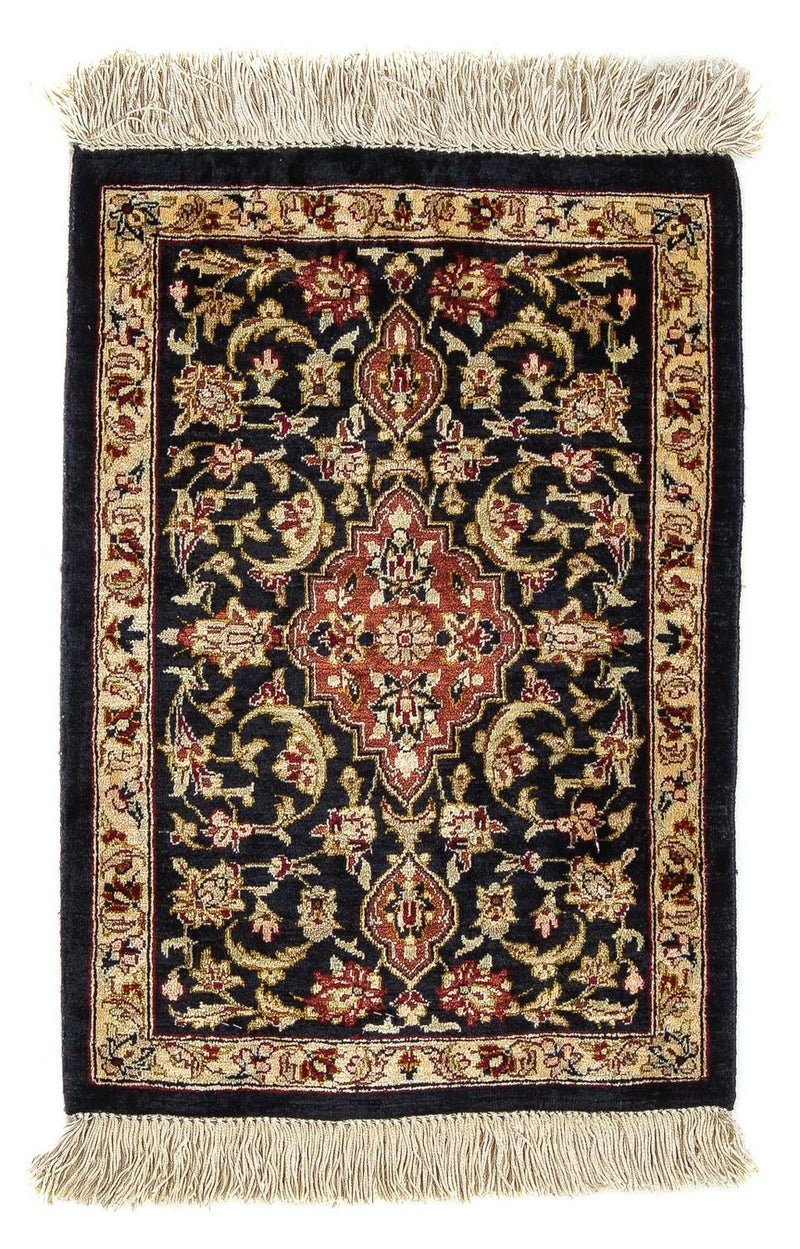 Qom silke Teppe 28x41cm - Persisk teppe - mørkeblå