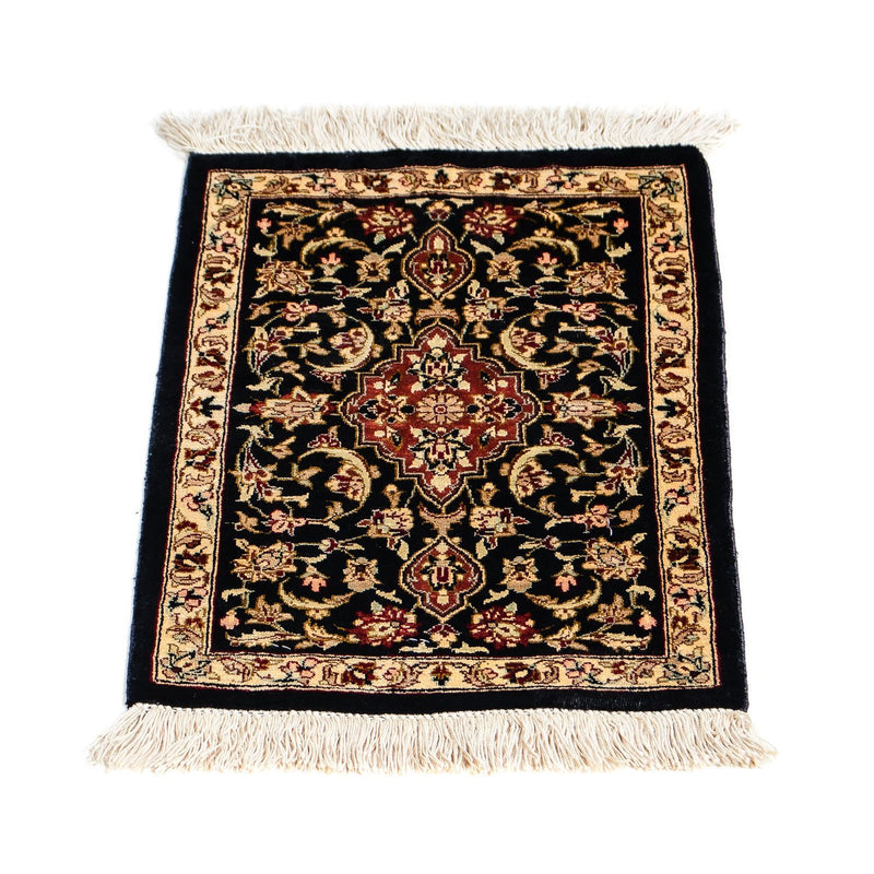 Qom silke Teppe 28x41cm - Persisk teppe - mørkeblå